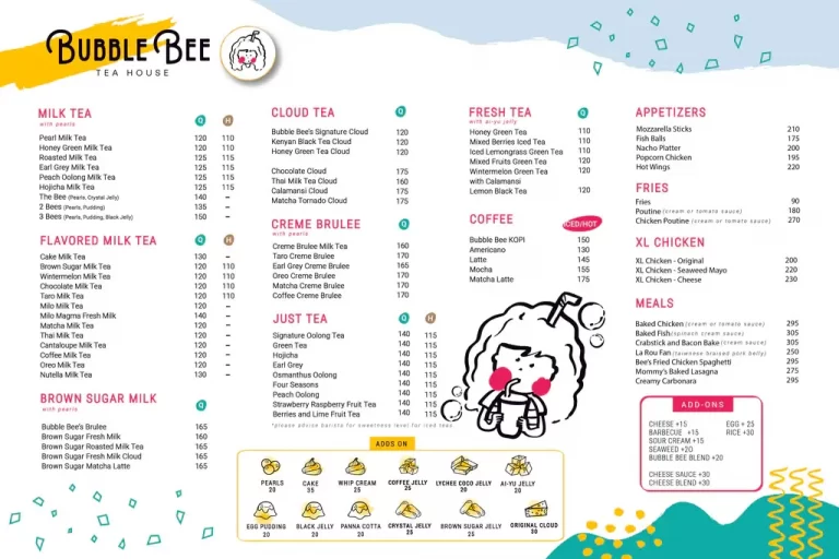 Bubble Bee Tea Menu Prices 2024